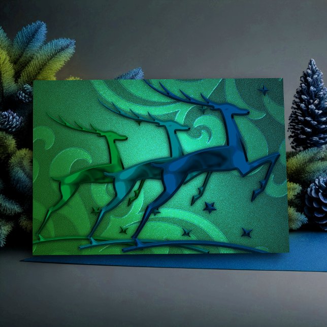 Holiday Card Reindeer Blue and Green (Creator Uploaded)