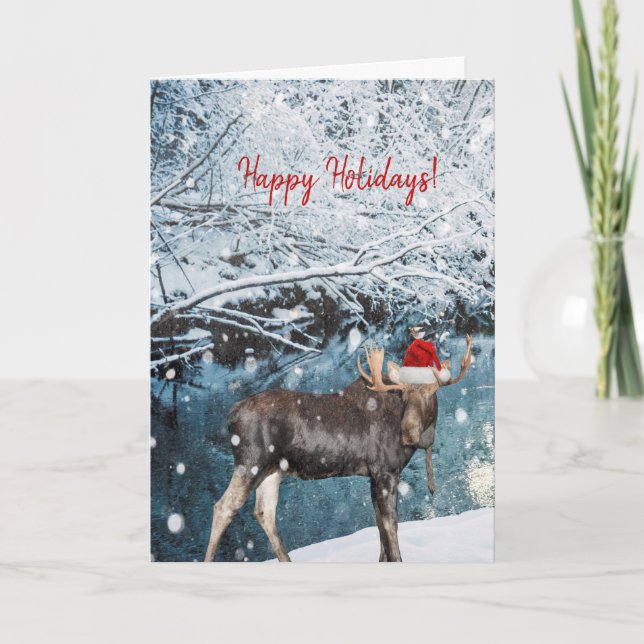 Holiday card with a moose in the snow (Front)