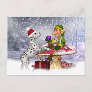 holiday card with dalmatian puppy and elf