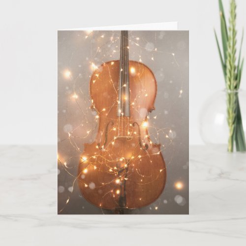 Magical Cello with Snow and Lights Christmas Holiday Card