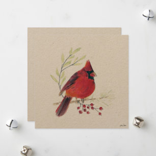 Holiday Cardinal Berries Art Card