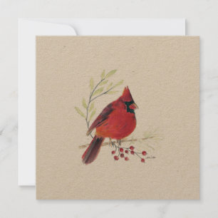 Holiday Cardinal Berries Art Card