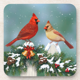 Holiday Cardinals & Christmas Garland Beverage Coaster