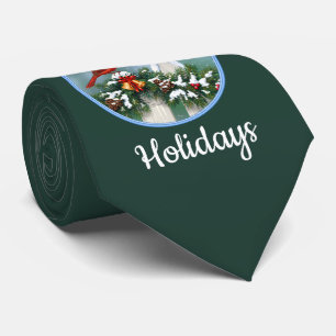 Holiday Cardinals & Christmas Garland Neck Tie