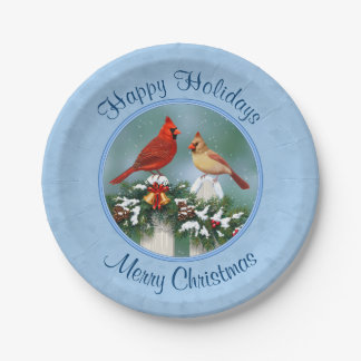 Holiday Cardinals & Christmas Garland Paper Plates