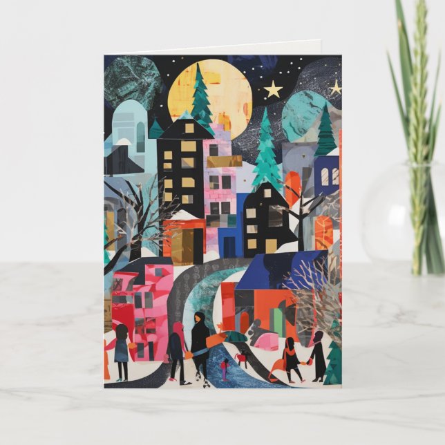 Holiday Cards with Abstract Village Scene (Front)