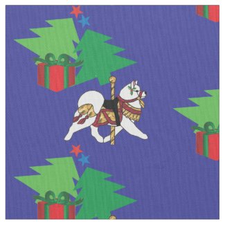 Holiday Carousel Samoyed, Trees & Gifts Fabric