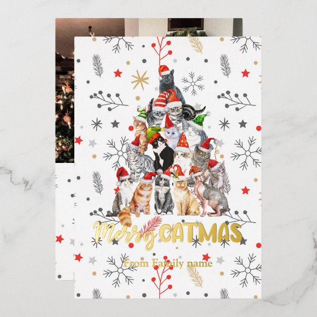 Holiday Cat and Kitten Christmas Tree red (Front/Back)