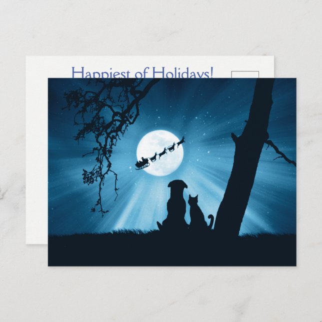 Holiday Cat Dog and Santa Postcard (Front/Back)