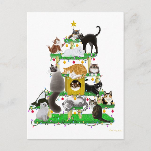 Holiday Cat Tree Customizable Postcard (Front)
