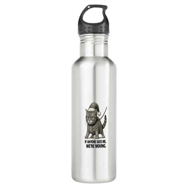 Holiday Cat “We’re Moving" Stainless Steel Water Bottle (Front)