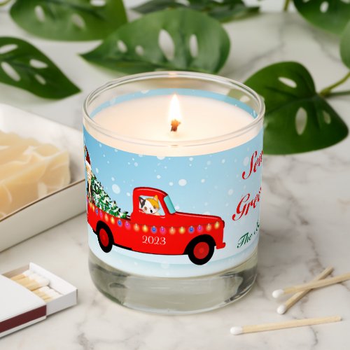 Holiday Cats get a Christmas Tree in a red Truck Scented Candle