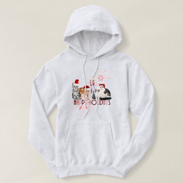 Holiday Cats | Red and Pink Snowflake Hoodie (Design Front)