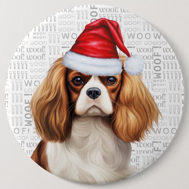 Holiday Cavalier King Charles Dog Woof Background Button (Front)