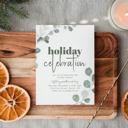 Holiday Celebration Party invitation with Greens