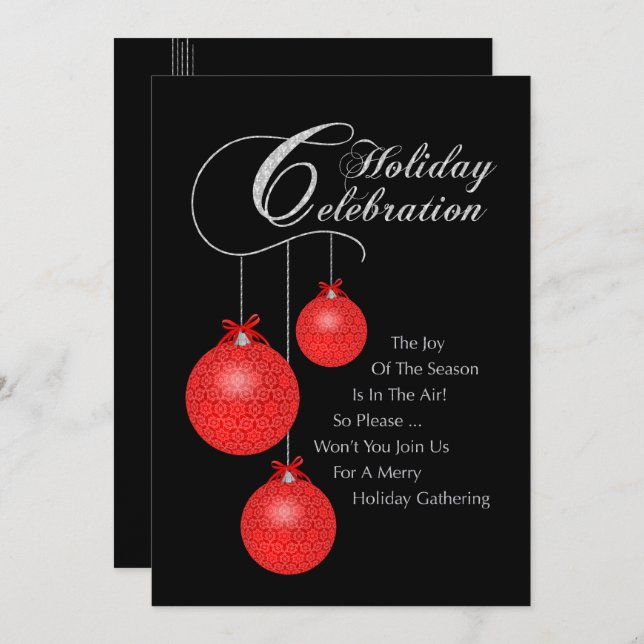 Holiday Celebration, Red Lace Ornaments Invitation (Front/Back)