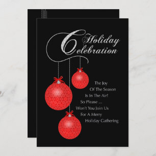 Holiday Celebration, Red Lace Ornaments Invitation