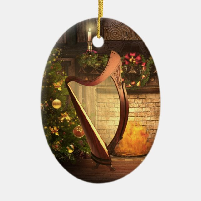Holiday Celtic Harp Ornament (Front)