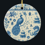Holiday Ceramic Mahjong Toile Ornament<br><div class="desc">This beautiful holiday ornament features a Winter Mahjong inspired toile which is sure to bring a smile to the face of your friends and family.</div>