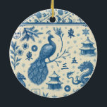 Holiday Ceramic Mahjong Toile Ornament<br><div class="desc">This beautiful holiday ornament features a Winter Mahjong inspired toile which is sure to bring a smile to the face of your friends and family.</div>