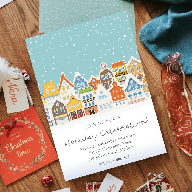 Holiday Cerebration Colorful Home Snowy Christmas  Invitation (Creator Uploaded)