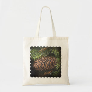 Holiday Chalk Drawn Pinecone and Pine Needles Tote Bag