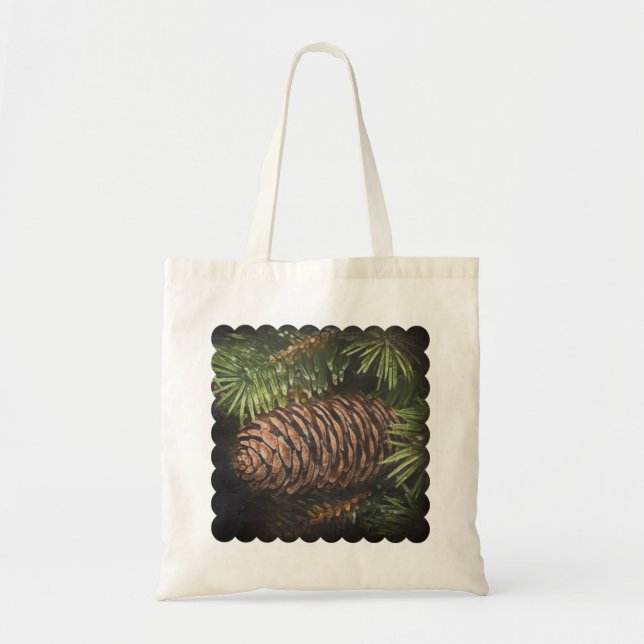 Holiday Chalk Drawn Pinecone and Pine Needles Tote Bag (Front)