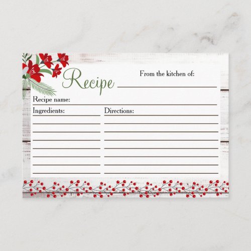 Holiday Charm WinterChristmas Recipe Card Insert