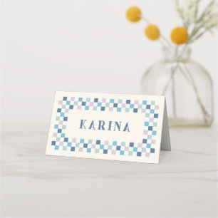 Holiday Checkerboard Christmas Place Card - Blue