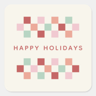 Holiday Checkerboard Envelope Seal Sticker - Berry
