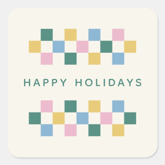 Holiday Checkerboard Envelope Seal Sticker - Teal (Front)
