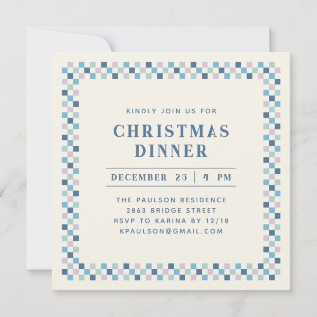 Holiday Checkerboard Party Invitation - Berry (Front)