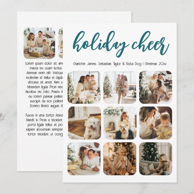 Holiday Cheer 12 Photo Christmas Personalized Card (Front/Back)