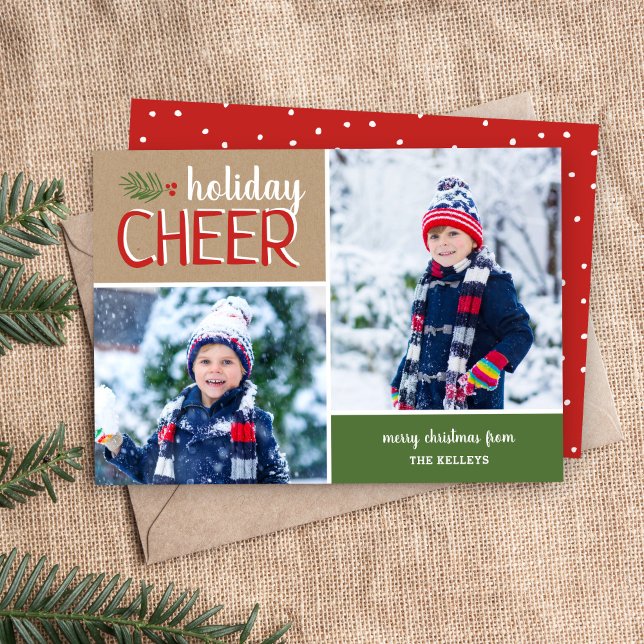 Holiday Cheer 2 Photo Collage Card (Creator Uploaded)