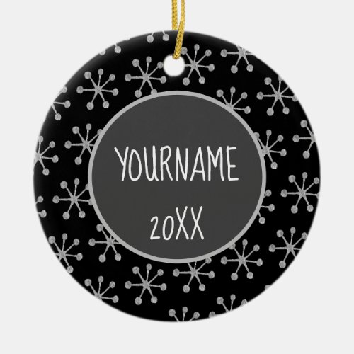 Holiday Cheer Black Gray Snowflake Ceramic Ornament