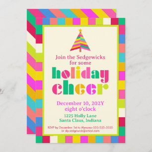 Holiday Cheer Bright Modern Rainbow Stripes Party Invitation