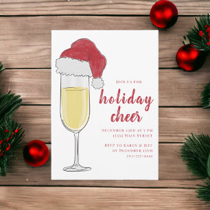 Holiday Cheer Champagne Santa Hat Christmas Party Invitation