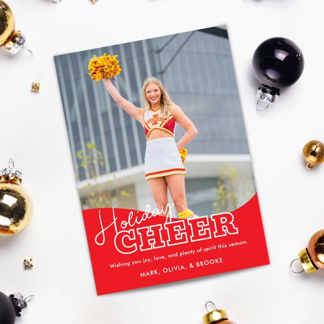 Holiday Cheer Cheerleading Christmas Photo Card (Creator Uploaded)