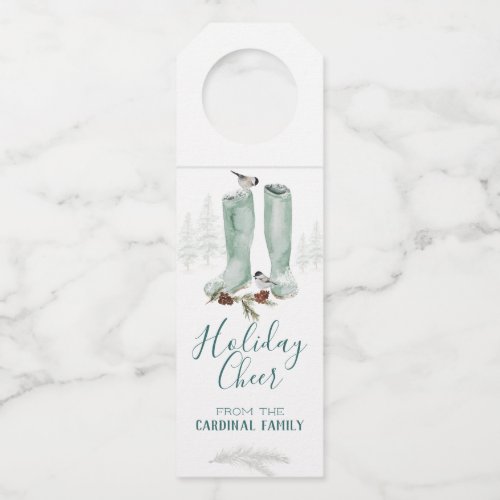 Holiday Cheer Chickadees  Boots Winter Scene Bottle Hanger Tag
