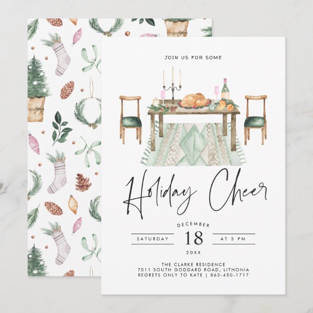 Holiday Cheer | Christmas Dinner Party Invitation (Front/Back)