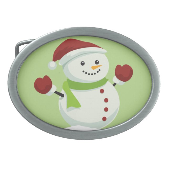 Holiday Cheer Christmas Festive Santa Snowman Belt Buckle (Front)