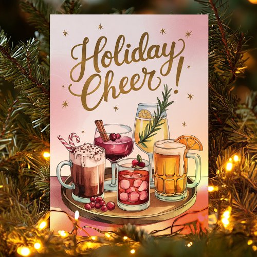 Holiday Cheer Cocktail Drinks Tray Christmas Card