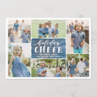 Holiday Cheer Collage Holiday Photo Card Navy