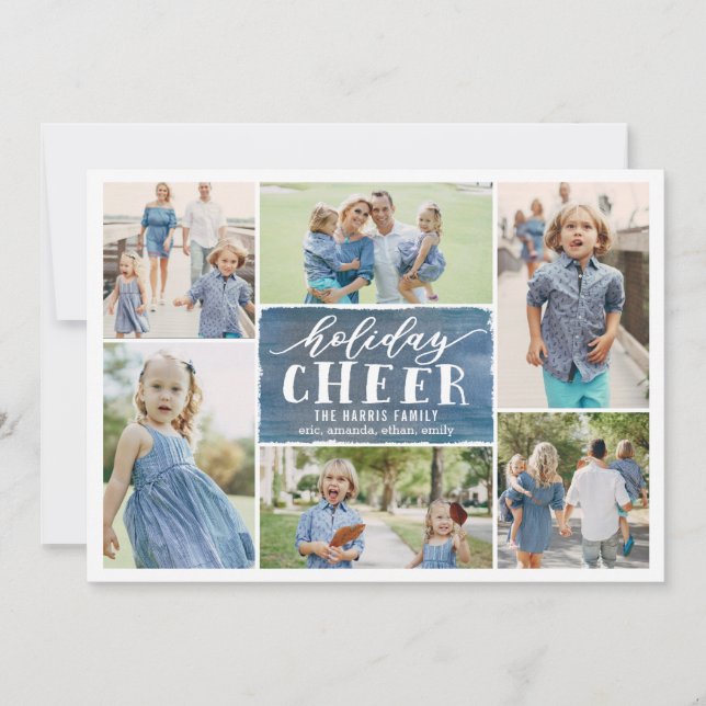Holiday Cheer Collage Holiday Photo Card Navy (Front)
