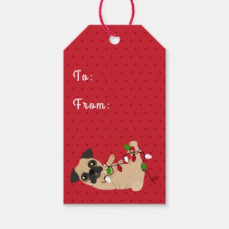 Holiday Cheer Cute Pug Christmas Gift Tags