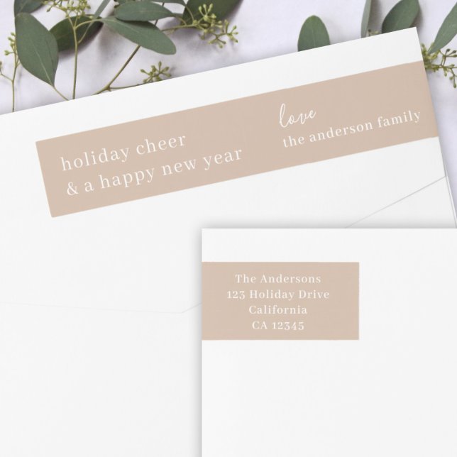 Holiday Cheer | Elegant Christmas Taupe Address Wrap Around Label (Creator Uploaded)