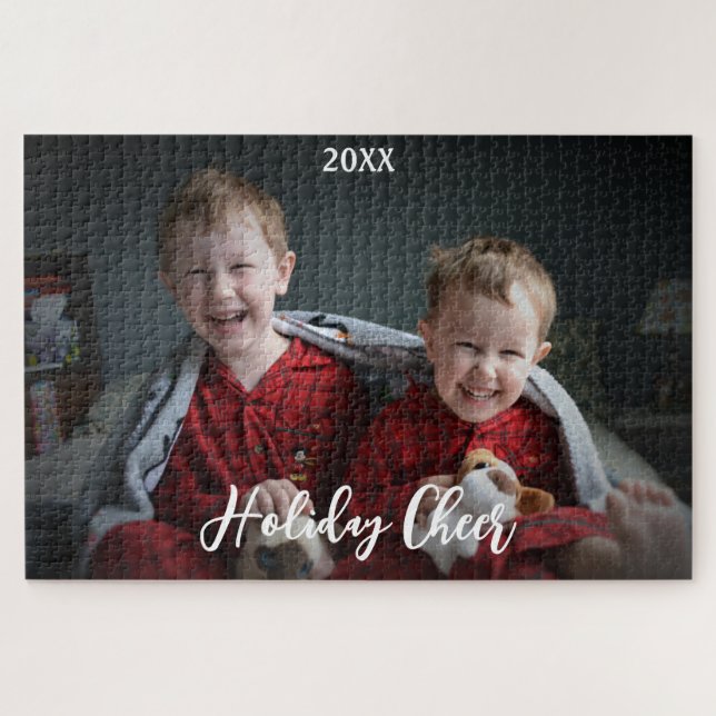 Holiday Cheer Family Photo Gift for Grandma Jigsaw Puzzle (Horizontal)