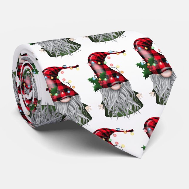 Holiday Cheer Gnome Neck Tie (Rolled)