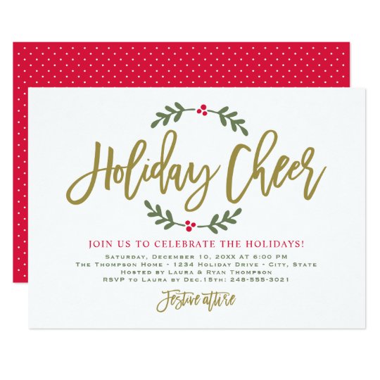 Holiday Cheer Gold Script Party Invitations Zazzle Com