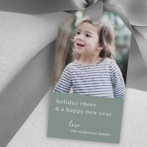 Holiday Cheer  Grayish Green Christmas Photo Gift Tags